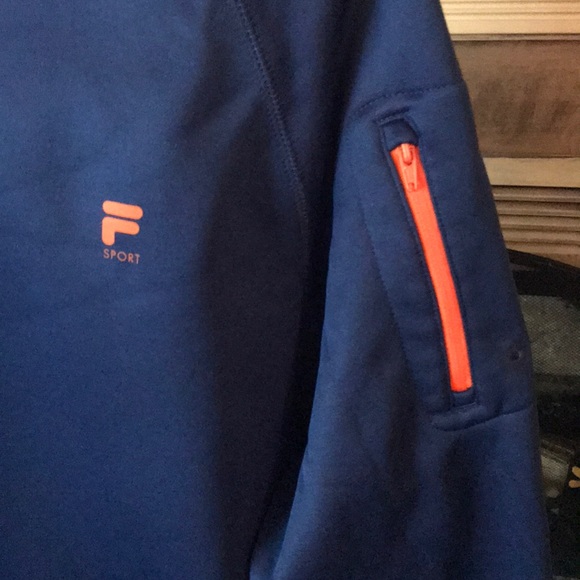 NWOT Men’s Fila Size Small Blue w/orange trim kangaroo pocket Hoodie - Picture 2 of 4